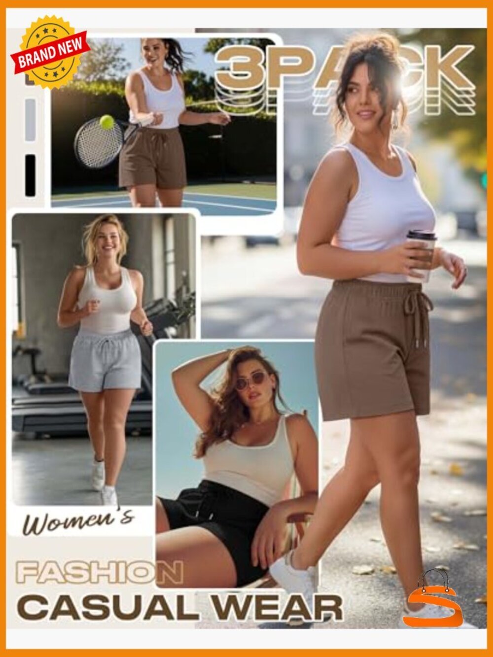 Plus Size Drawstring Sweat Shorts with Pockets 3 Pack - Picture 2 of 7
